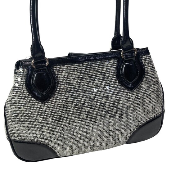 NWT NINE WEST Handbag Satchel Double Handle Black White Sequins  15x10x5.5" NEW‎ - Picture 5 of 13